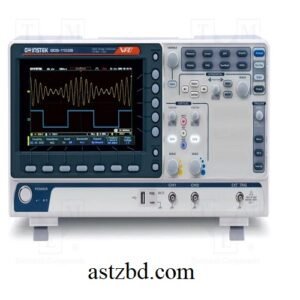 GwInstek GDS-1102B Digital Oscilloscope front view showing 7-inch WVGA display with dual-channel waveform measurement
