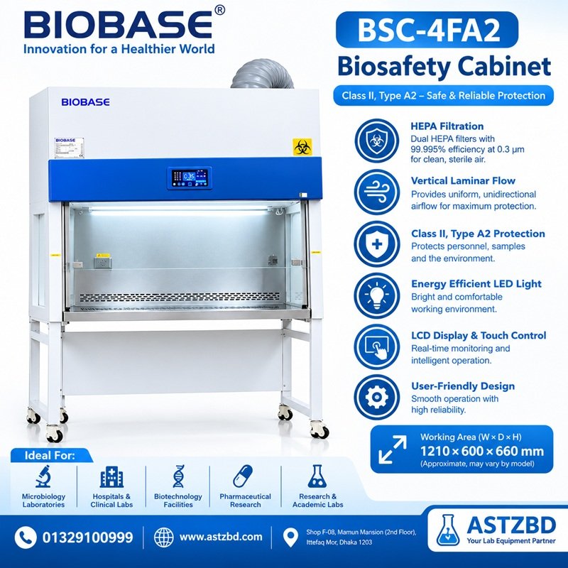 Biobase BSC-4FA2 biosafety cabinet in use inside a laboratory