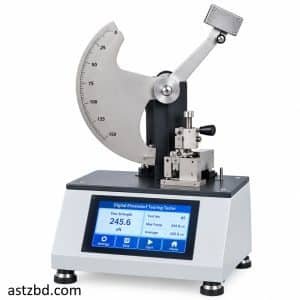 Digital Elmendorf Tearing Tester pendulum and pneumatic clamp close-up