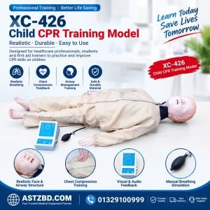 Front view of the XC-426 child CPR training model on a table