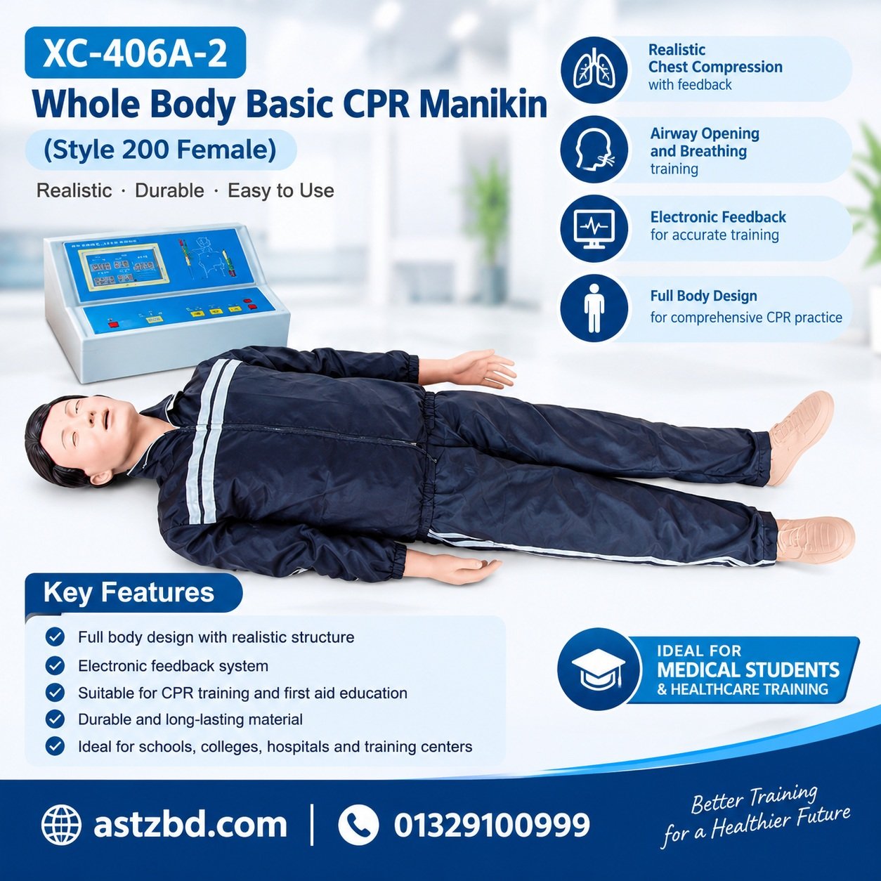 Female CPR manikin style 200 head and airway close-up on XC-406A-2