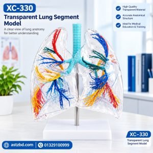 Transparent lung segment model XC-330 front view with clear bronchi